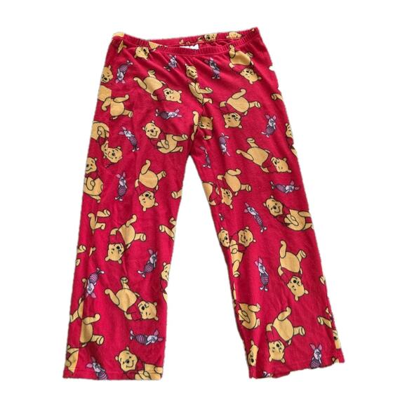 Disney Winnie The Pooh Fleece Pajama Pants Womens L Piglet Elastic Lounge Y2K - Picture 1 of 8